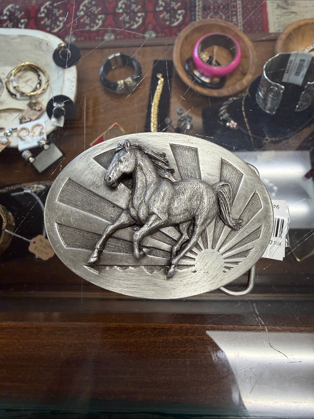 Silver Horse Motif Oval Men's Belt Buckle